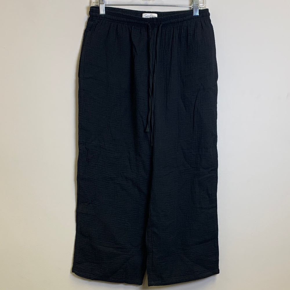 Jessica Simpson Black Textured Wide-Leg Drawstring Pants